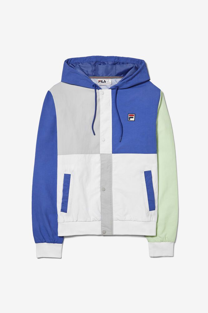 Fila Jacket Mens Blue/White/Grey - Bem Color Blocked Light Weight - Philippines 9215476-SV